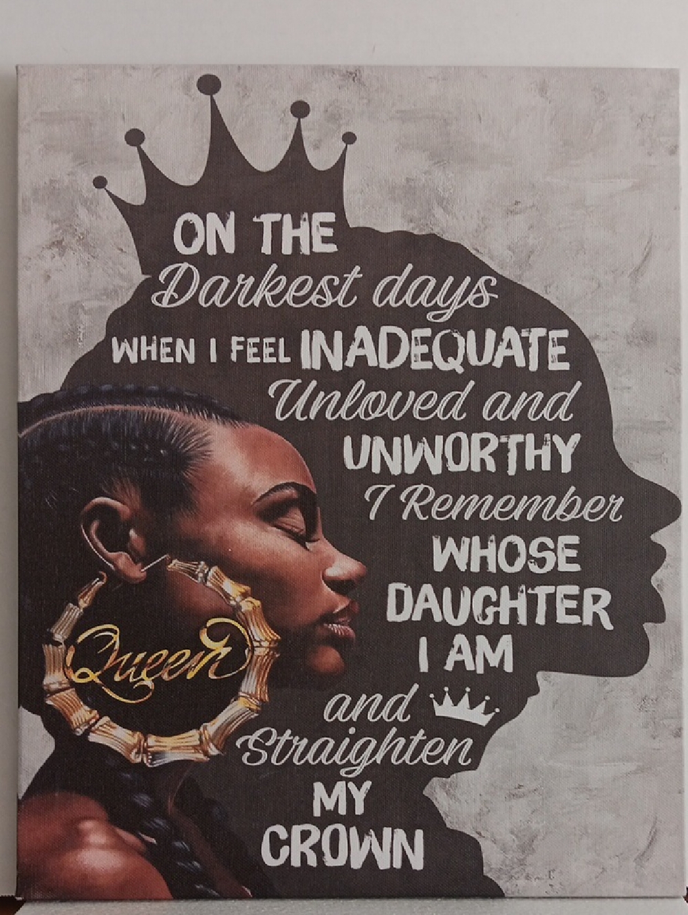 INSPRIRATIONAL 'QUEEN' WALL ART ON CANVAS BROWN & GOLD